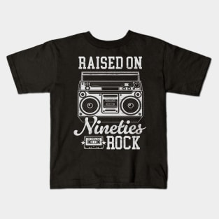 Raised on 90's Rock: Funny Vintage Boom Box and Cassette Tape Kids T-Shirt